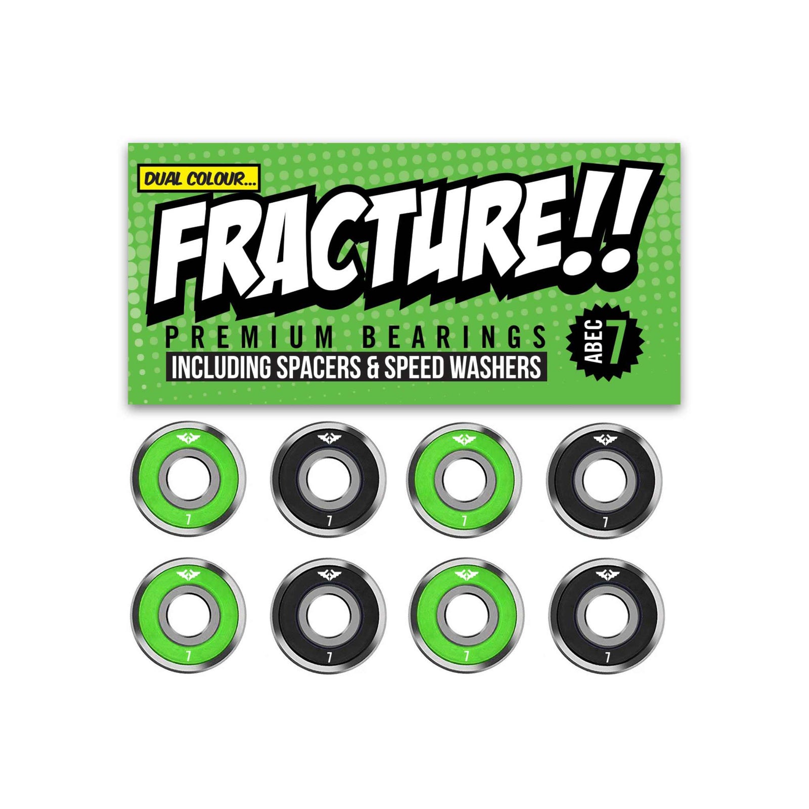 ABEC 7 Green | Black Bearings - Set of 8 - JT Skate