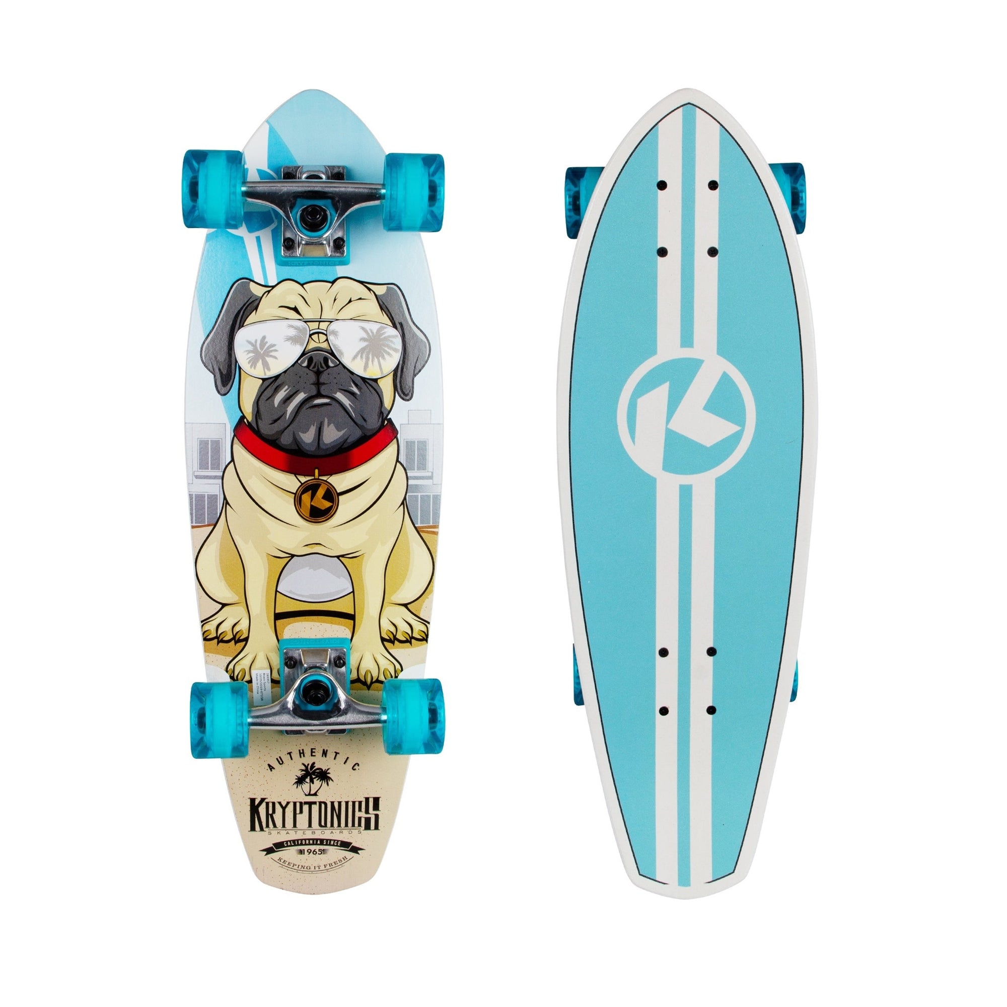 Kryptonics 27" Pug Life Cruiser Board - Blue - JT Skateboard